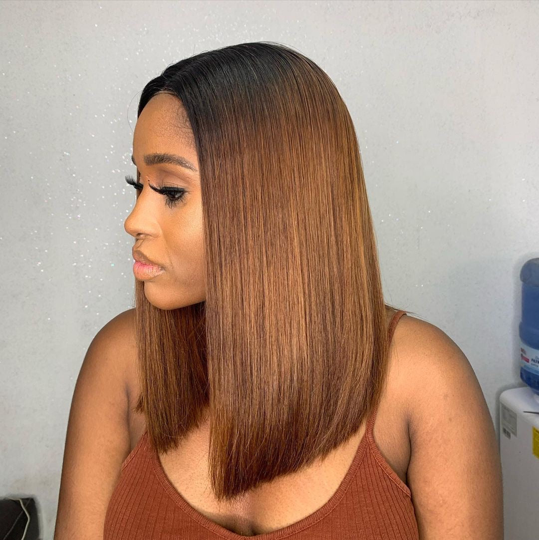 Image of Chestnut blunt cut quick weave with a long bob
